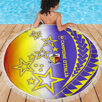 Campione d’Italia Beach Blanket with Yellow Purple Star Design and Town Crest - Wonder Print Shop
