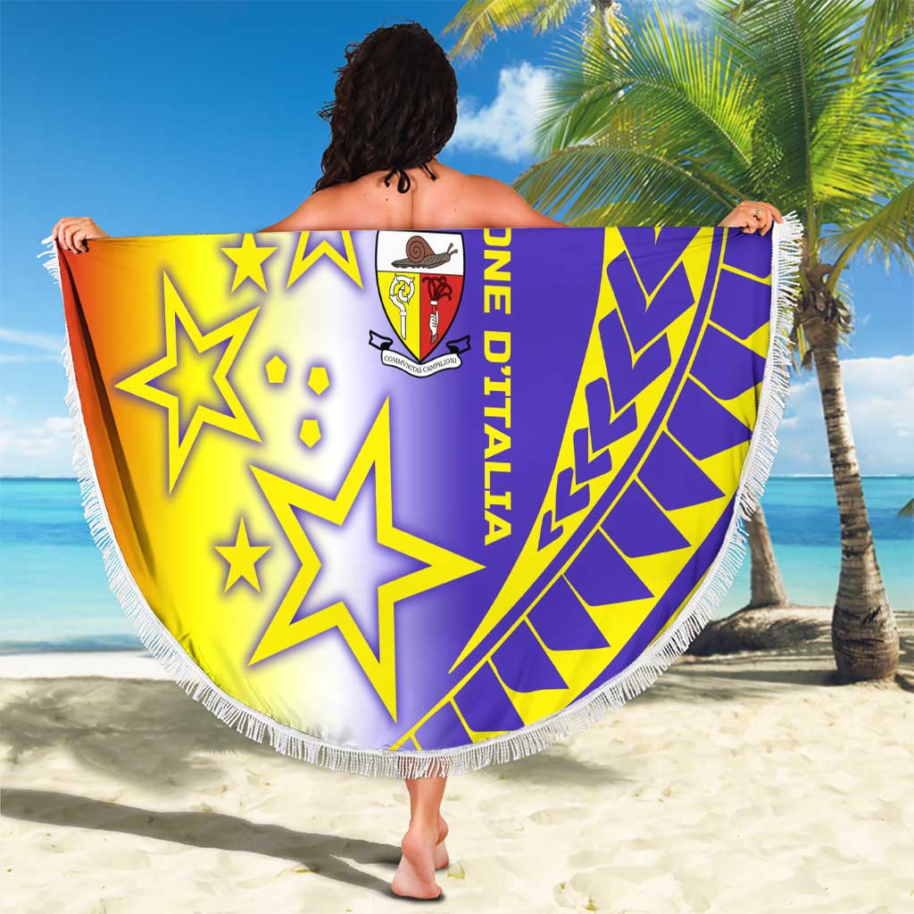 Campione d’Italia Beach Blanket with Yellow Purple Star Design and Town Crest - Wonder Print Shop