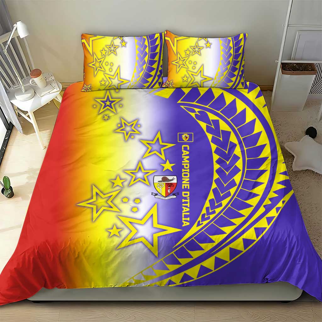 Campione d’Italia Bedding Set with Yellow Purple Star Design and Town Crest - Wonder Print Shop