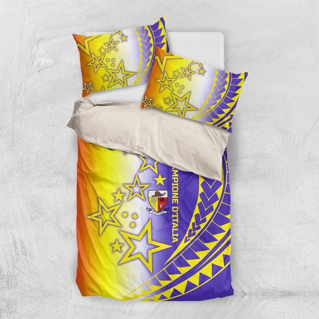 Campione d’Italia Bedding Set with Yellow Purple Star Design and Town Crest - Wonder Print Shop