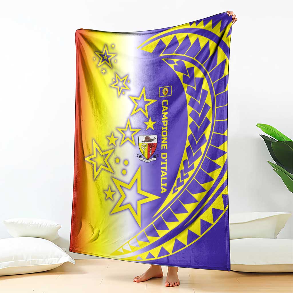 Campione d’Italia Blanket with Yellow Purple Star Design and Town Crest - Wonder Print Shop