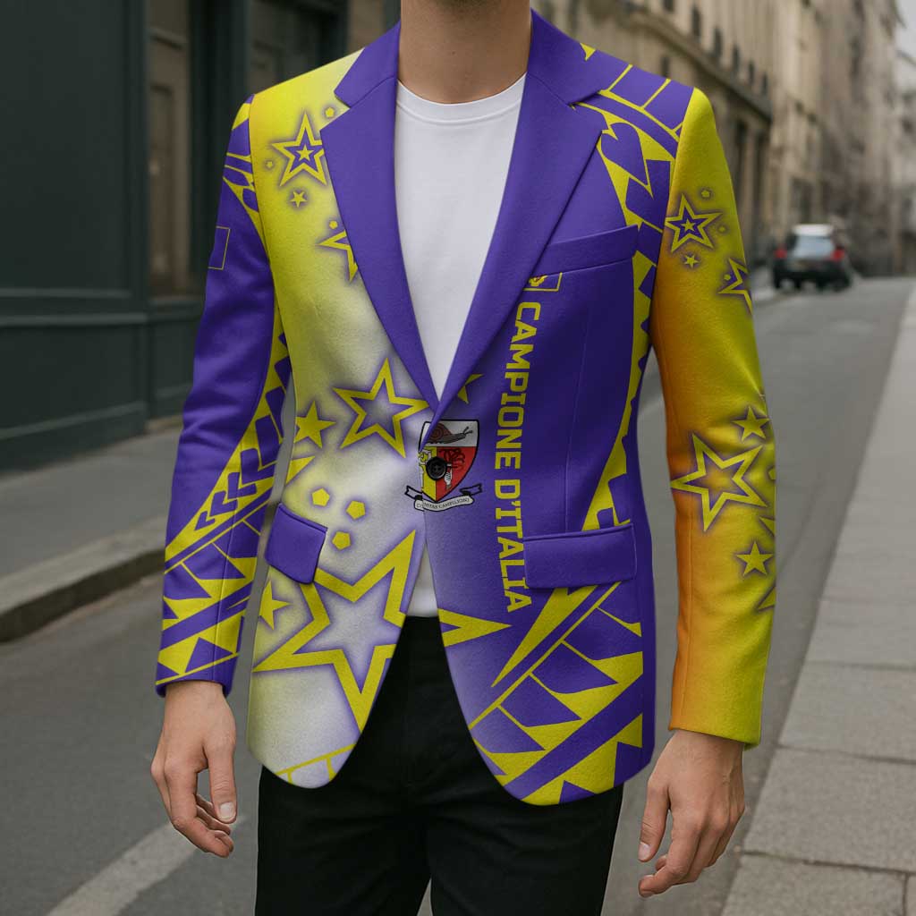 Campione d’Italia Blazer with Yellow Purple Star Design and Town Crest - Wonder Print Shop