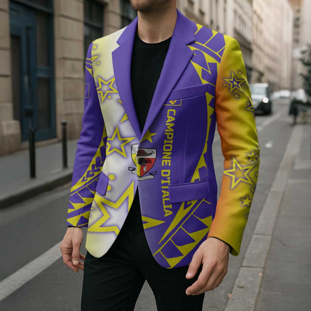 Campione d’Italia Blazer with Yellow Purple Star Design and Town Crest - Wonder Print Shop