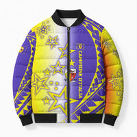 Campione d’Italia Bomber Puffer Jacket with Yellow Purple Star Design and Town Crest - Wonder Print Shop