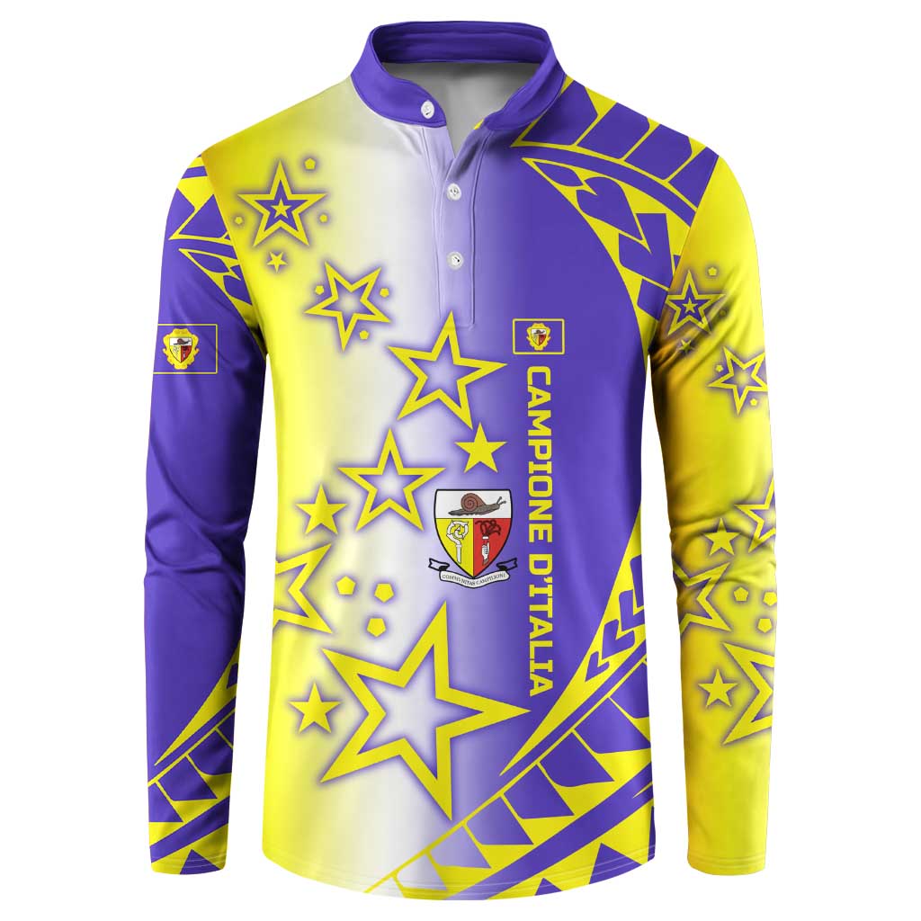 Campione d’Italia Button Sweatshirt with Yellow Purple Star Design and Town Crest - Wonder Print Shop