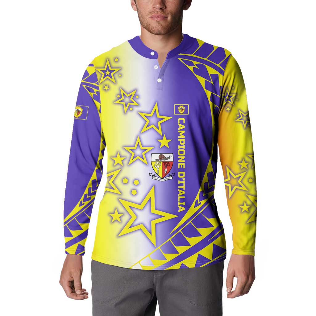Campione d’Italia Button Sweatshirt with Yellow Purple Star Design and Town Crest - Wonder Print Shop