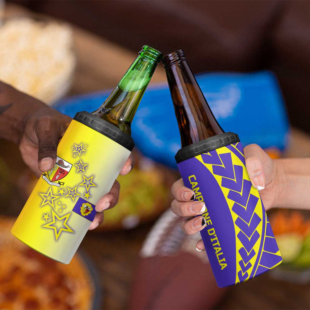 Campione d’Italia 4 in 1 Can Cooler Tumbler with Yellow Purple Star Design and Town Crest - Wonder Print Shop