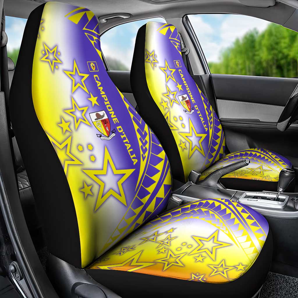 Campione d’Italia Car Seat Cover with Yellow Purple Star Design and Town Crest - Wonder Print Shop