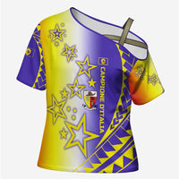 Campione d’Italia Cross Shoulder Shirt with Yellow Purple Star Design and Town Crest - Wonder Print Shop