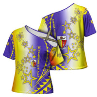 Campione d’Italia Cross Shoulder Shirt with Yellow Purple Star Design and Town Crest - Wonder Print Shop