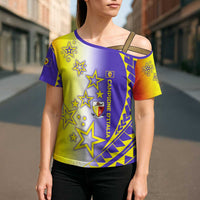 Campione d’Italia Cross Shoulder Shirt with Yellow Purple Star Design and Town Crest - Wonder Print Shop