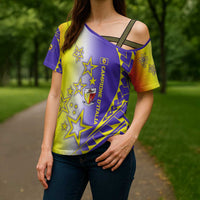 Campione d’Italia Cross Shoulder Shirt with Yellow Purple Star Design and Town Crest - Wonder Print Shop