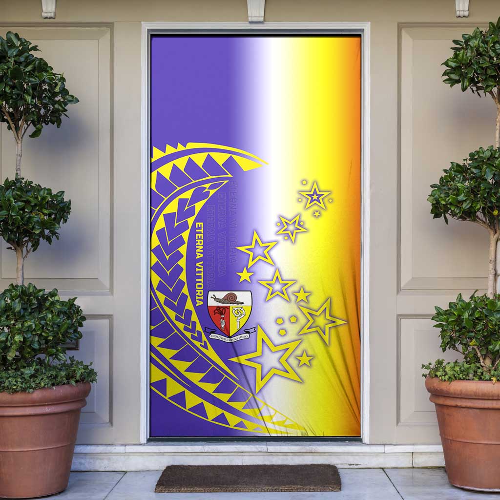 Campione d’Italia Door Cover with Yellow Purple Star Design and Town Crest - Wonder Print Shop