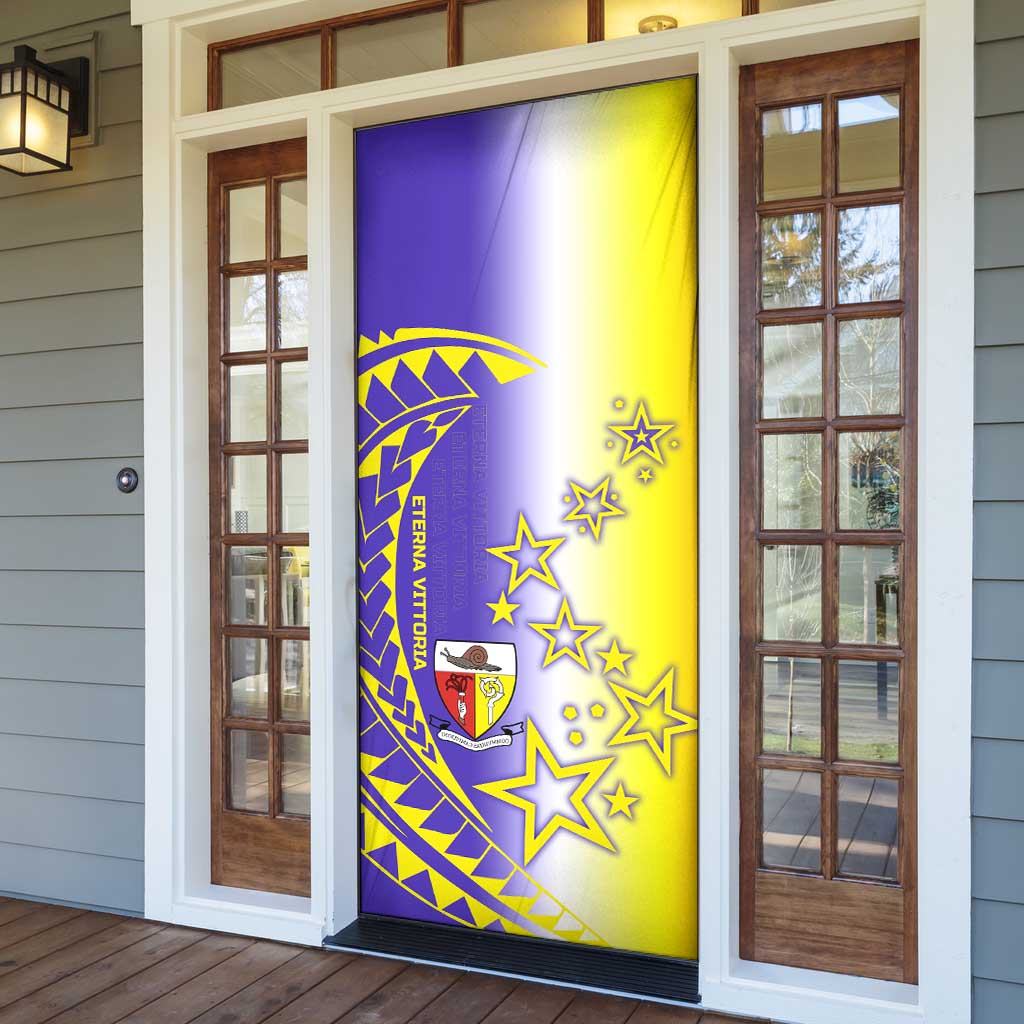 Campione d’Italia Door Cover with Yellow Purple Star Design and Town Crest - Wonder Print Shop