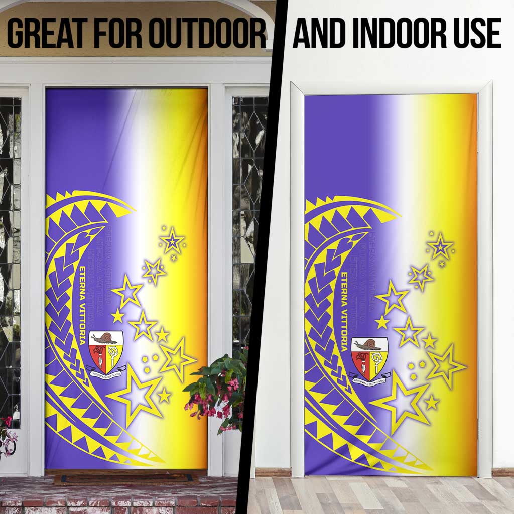 Campione d’Italia Door Cover with Yellow Purple Star Design and Town Crest - Wonder Print Shop