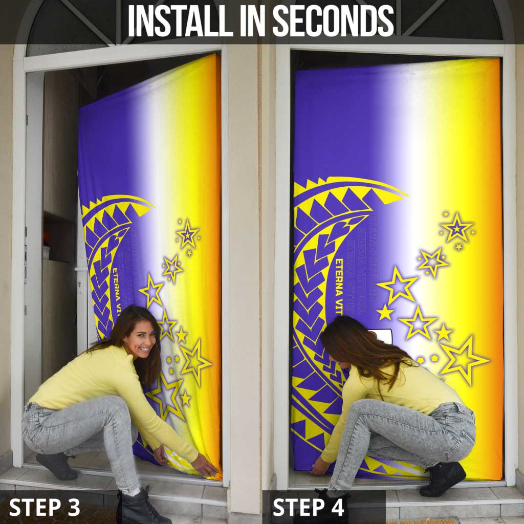 Campione d’Italia Door Cover with Yellow Purple Star Design and Town Crest - Wonder Print Shop
