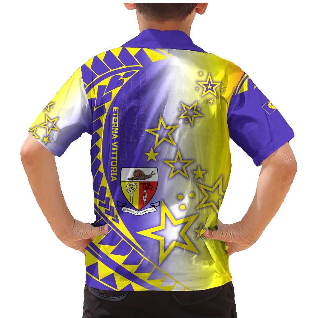 Campione d’Italia Family Matching Mermaid Dress and Hawaiian Shirt with Yellow Purple Star Design and Town Crest - Wonder Print Shop