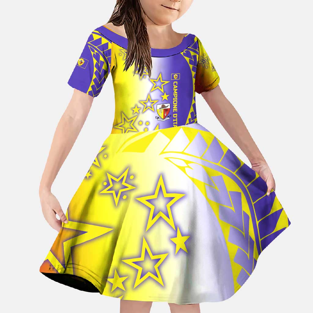 Campione d’Italia Family Matching Mermaid Dress and Hawaiian Shirt with Yellow Purple Star Design and Town Crest - Wonder Print Shop
