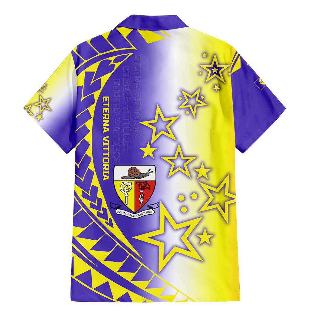 Campione d’Italia Family Matching Mermaid Dress and Hawaiian Shirt with Yellow Purple Star Design and Town Crest - Wonder Print Shop