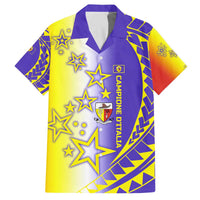 Campione d’Italia Family Matching Off The Shoulder Long Sleeve Dress and Hawaiian Shirt with Yellow Purple Star Design and Town Crest - Wonder Print Shop