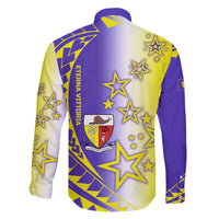 Campione d’Italia Family Matching Off The Shoulder Long Sleeve Dress and Hawaiian Shirt with Yellow Purple Star Design and Town Crest - Wonder Print Shop