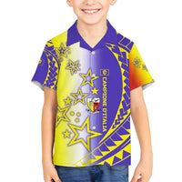 Campione d’Italia Family Matching Off Shoulder Maxi Dress and Hawaiian Shirt with Yellow Purple Star Design and Town Crest - Wonder Print Shop