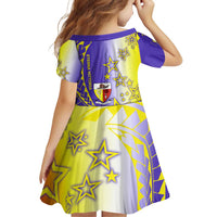 Campione d’Italia Family Matching Off Shoulder Short Dress and Hawaiian Shirt with Yellow Purple Star Design and Town Crest - Wonder Print Shop