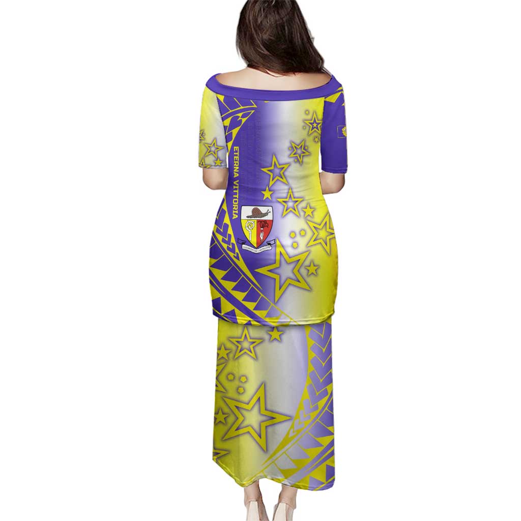 Campione d’Italia Family Matching Puletasi and Hawaiian Shirt with Yellow Purple Star Design and Town Crest - Wonder Print Shop