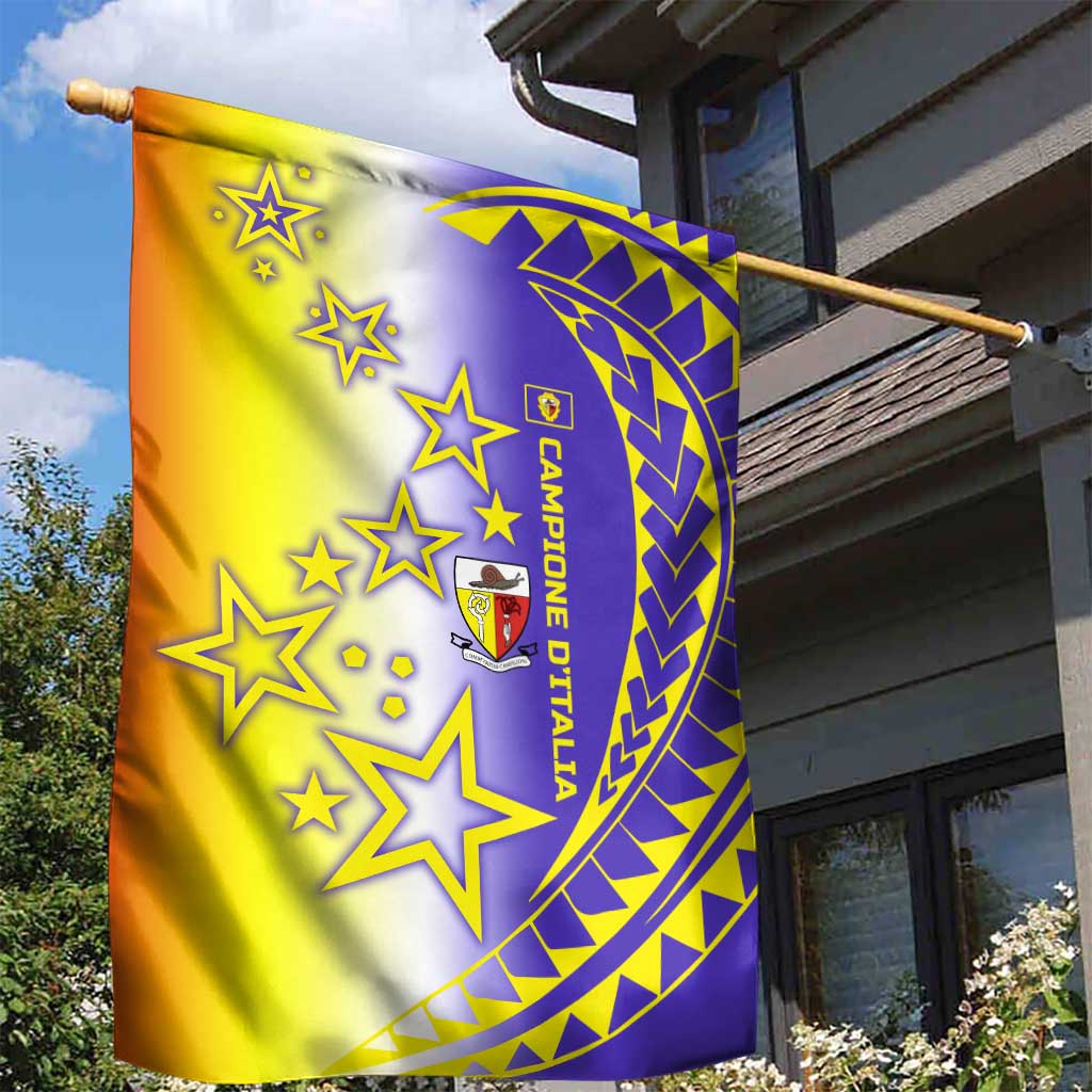 Campione d’Italia Garden Flag with Yellow Purple Star Design and Town Crest - Wonder Print Shop
