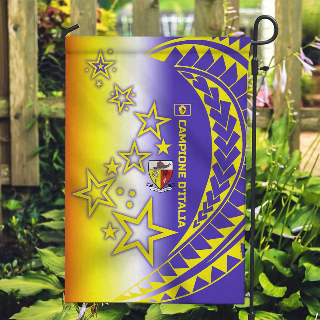 Campione d’Italia Garden Flag with Yellow Purple Star Design and Town Crest - Wonder Print Shop