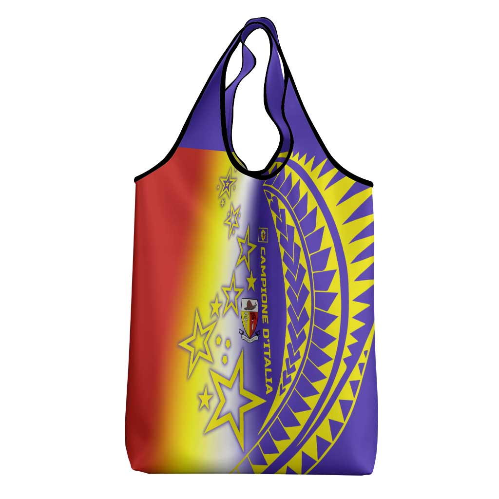 Campione d’Italia Grocery Bag with Yellow Purple Star Design and Town Crest - Wonder Print Shop