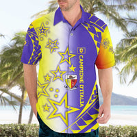 Campione d’Italia Hawaiian Shirt with Yellow Purple Star Design and Town Crest - Wonder Print Shop