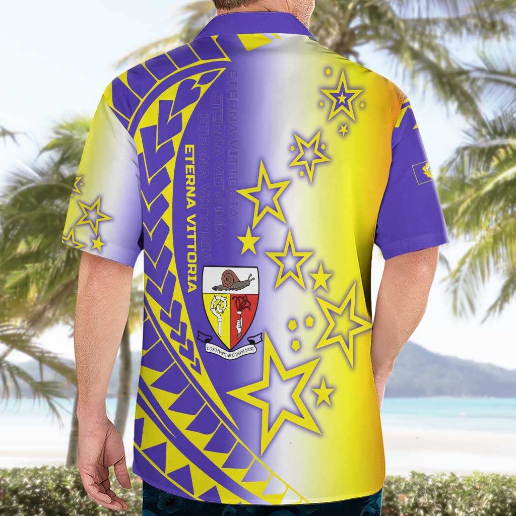 Campione d’Italia Hawaiian Shirt with Yellow Purple Star Design and Town Crest - Wonder Print Shop