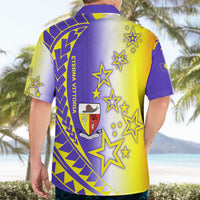 Campione d’Italia Hawaiian Shirt with Yellow Purple Star Design and Town Crest - Wonder Print Shop