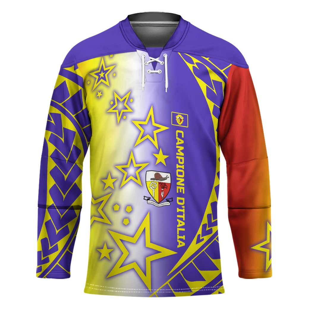 Campione d’Italia Hockey Jersey with Yellow Purple Star Design and Town Crest - Wonder Print Shop