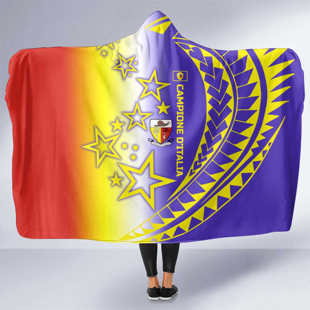 Campione d’Italia Hooded Blanket with Yellow Purple Star Design and Town Crest - Wonder Print Shop