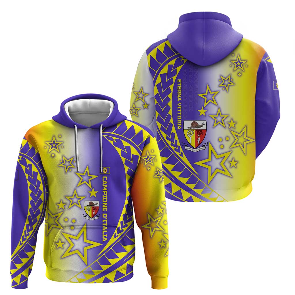Campione d’Italia Hoodie with Yellow Purple Star Design and Town Crest - Wonder Print Shop