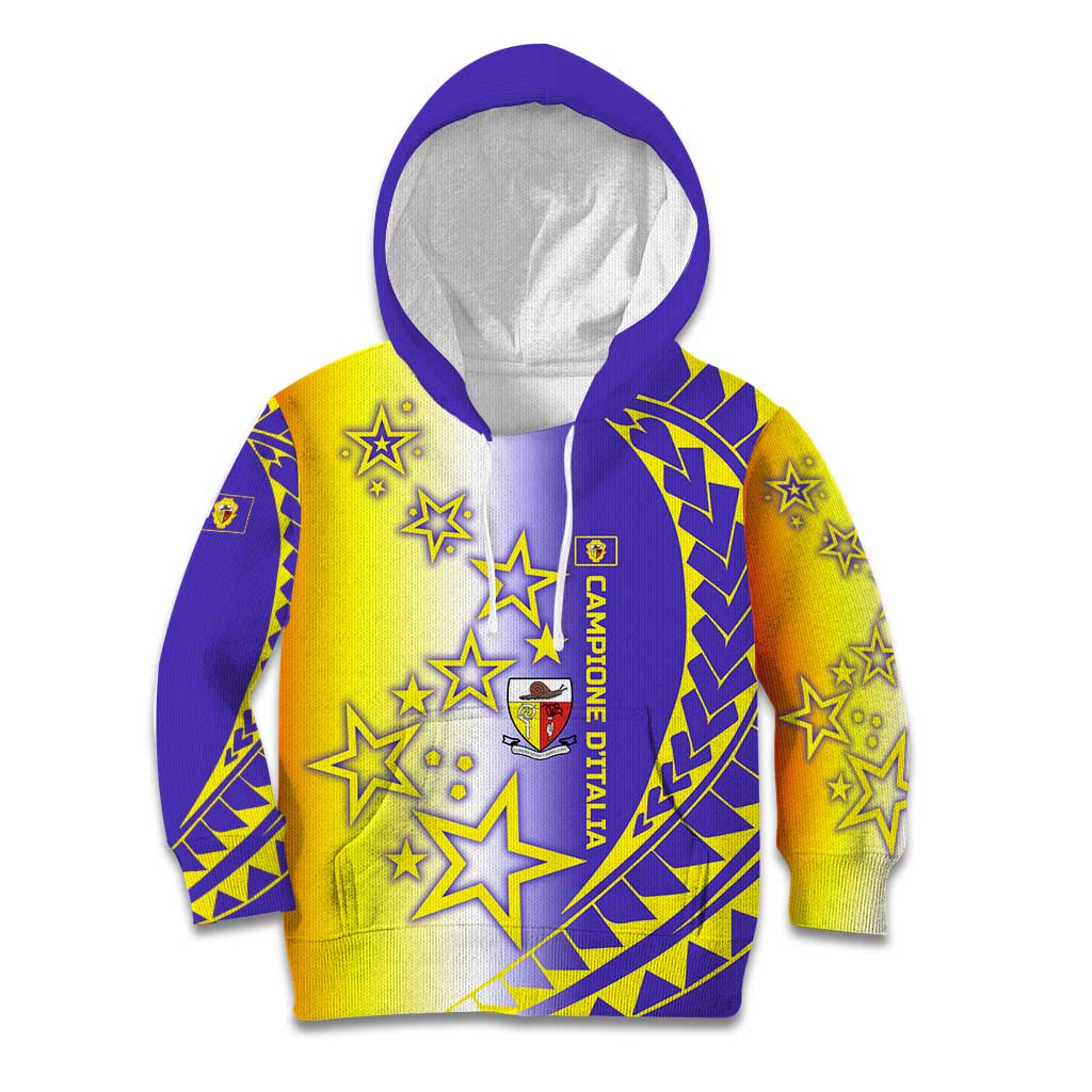 Campione d’Italia Kid Hoodie with Yellow Purple Star Design and Town Crest - Wonder Print Shop