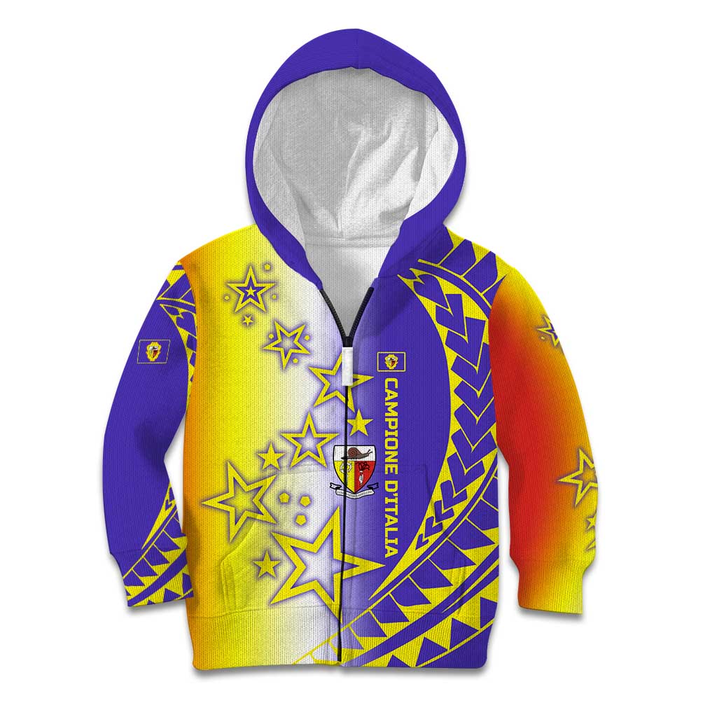 Campione d’Italia Kid Hoodie with Yellow Purple Star Design and Town Crest - Wonder Print Shop