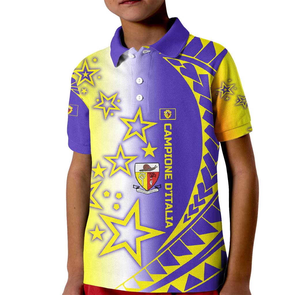 Campione d’Italia Kid Polo Shirt with Yellow Purple Star Design and Town Crest - Wonder Print Shop