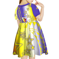 Campione d’Italia Kid Short Sleeve Dress with Yellow Purple Star Design and Town Crest - Wonder Print Shop