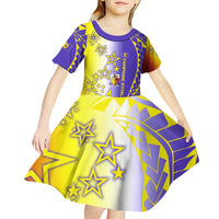 Campione d’Italia Kid Short Sleeve Dress with Yellow Purple Star Design and Town Crest - Wonder Print Shop