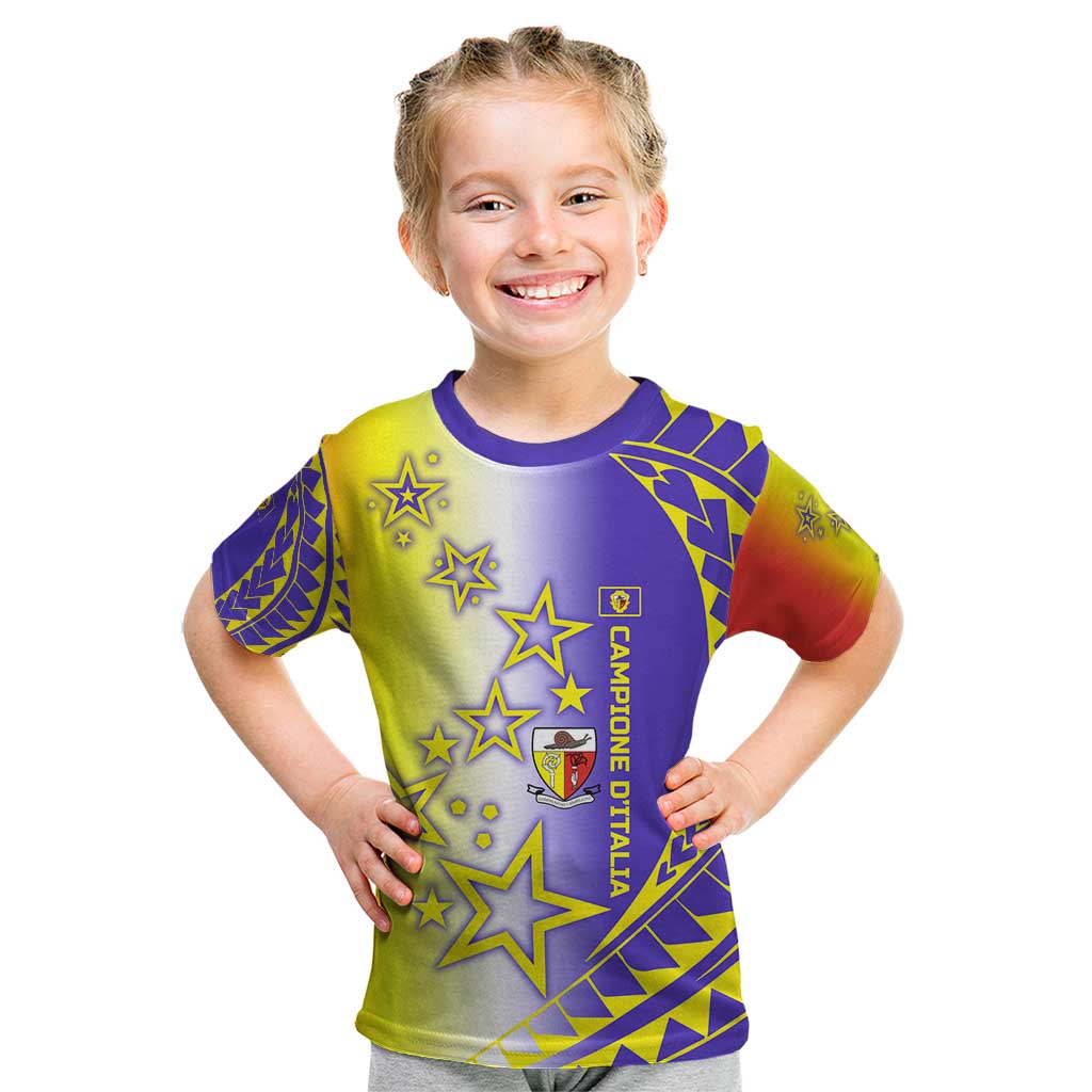 Campione d’Italia Kid T Shirt with Yellow Purple Star Design and Town Crest - Wonder Print Shop