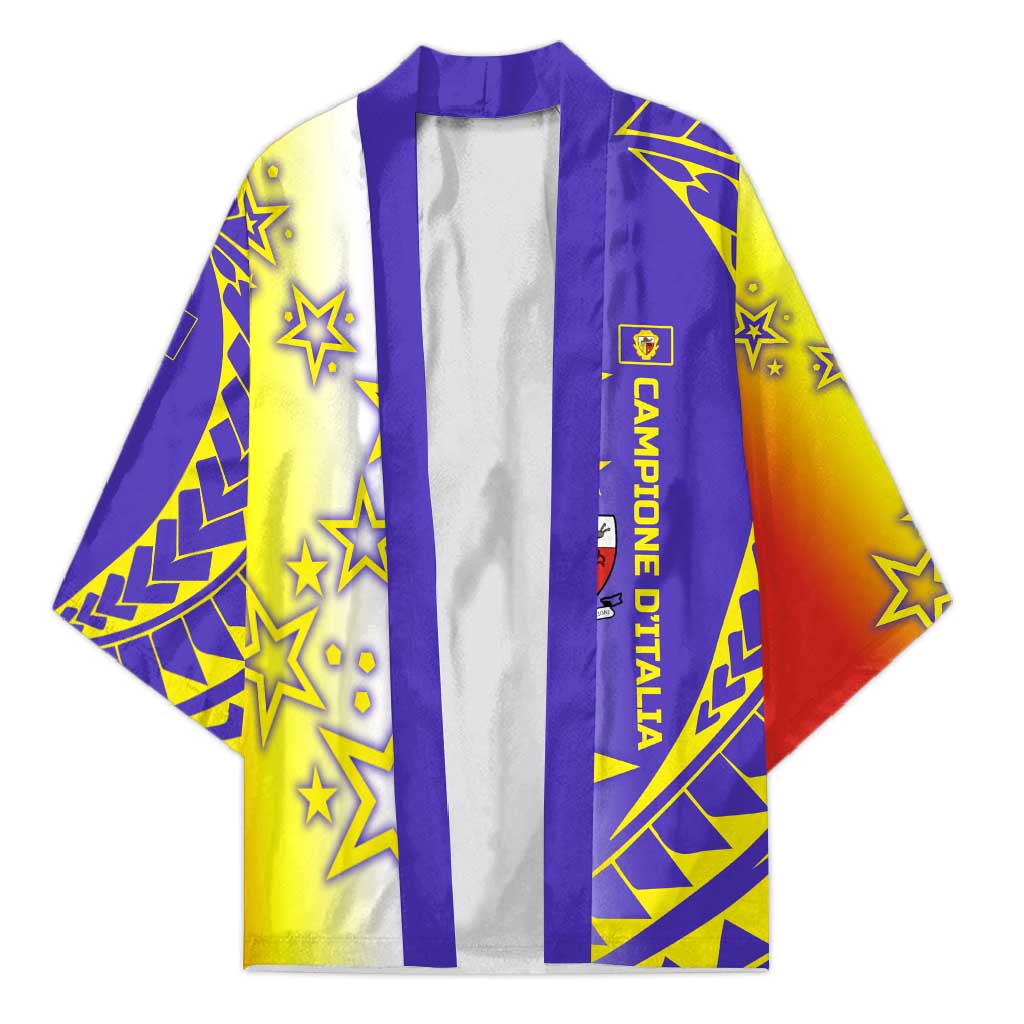 Campione d’Italia Kimono with Yellow Purple Star Design and Town Crest - Wonder Print Shop