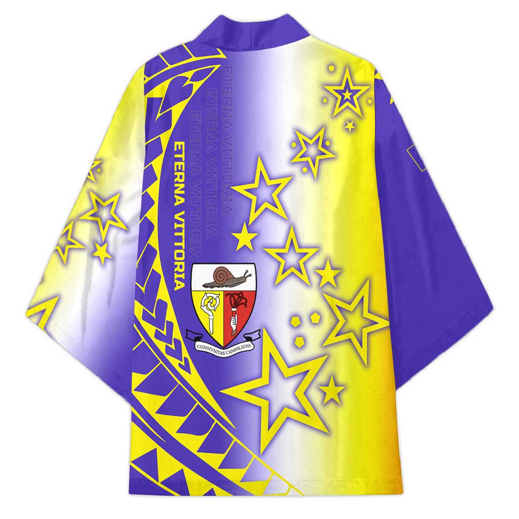 Campione d’Italia Kimono with Yellow Purple Star Design and Town Crest - Wonder Print Shop