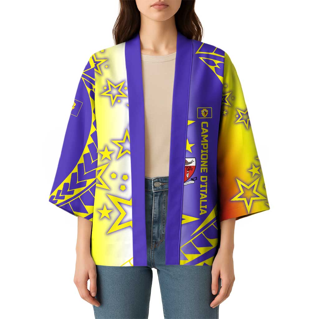 Campione d’Italia Kimono with Yellow Purple Star Design and Town Crest - Wonder Print Shop