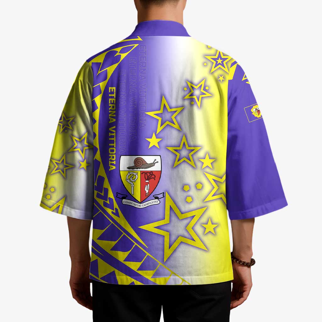 Campione d’Italia Kimono with Yellow Purple Star Design and Town Crest - Wonder Print Shop