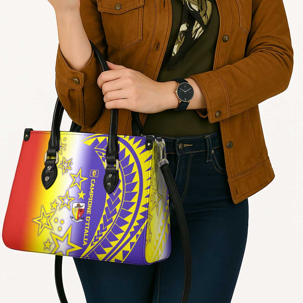 Campione d’Italia Leather Bag with Yellow Purple Star Design and Town Crest - Wonder Print Shop
