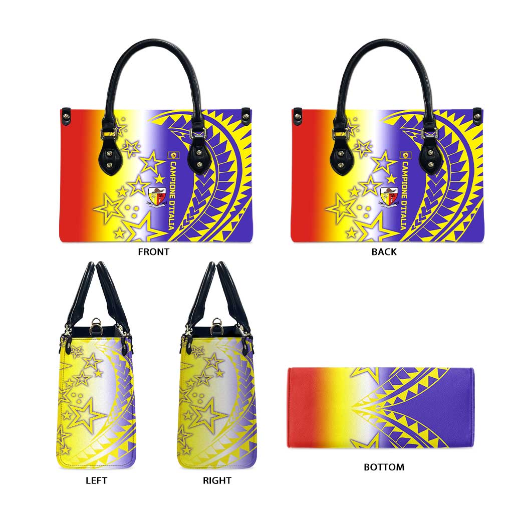 Campione d’Italia Leather Bag with Yellow Purple Star Design and Town Crest - Wonder Print Shop