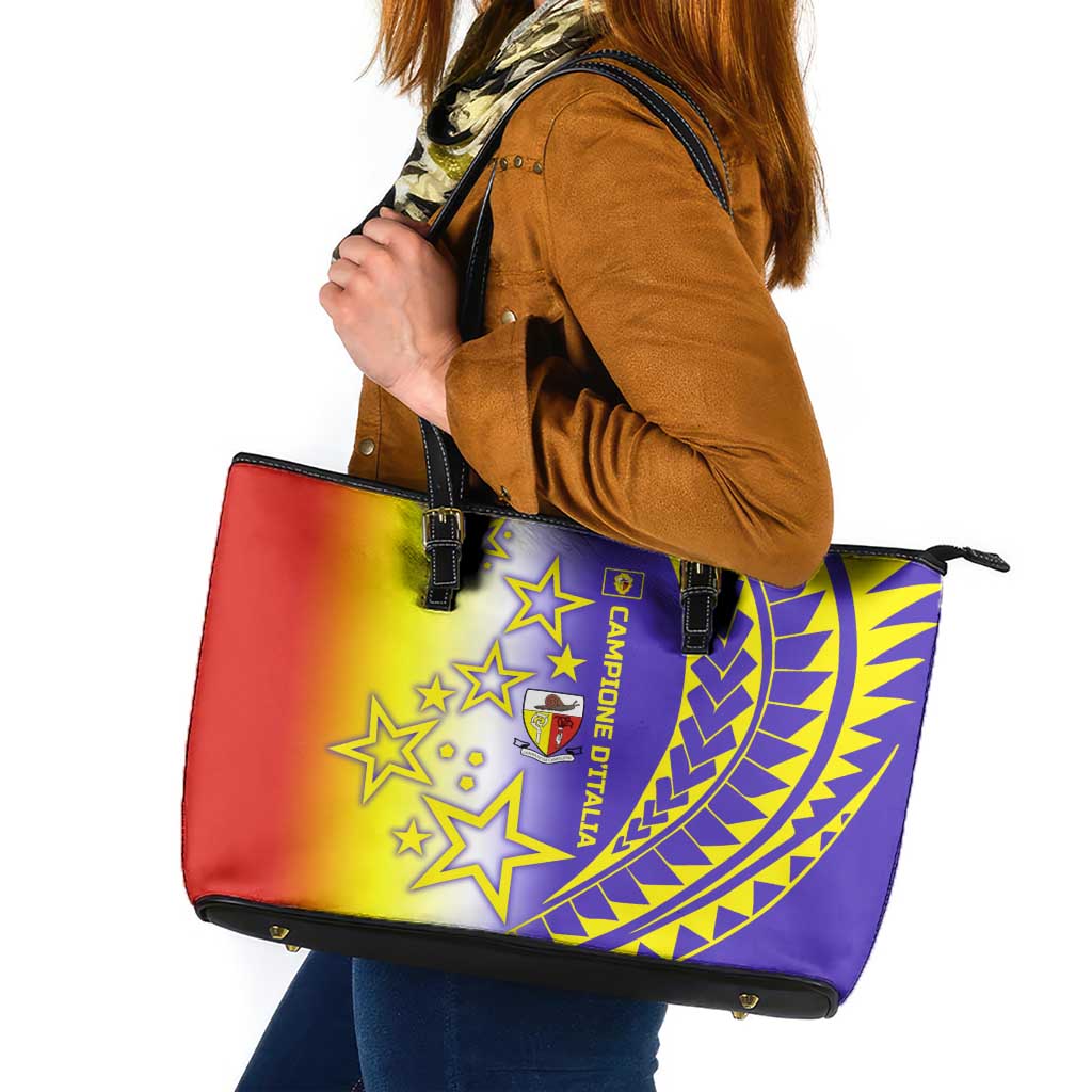Campione d’Italia Leather Tote Bag with Yellow Purple Star Design and Town Crest - Wonder Print Shop